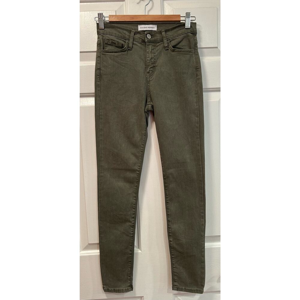 Flying Monkey Green Denim Casual Cotton Pants, Size 25